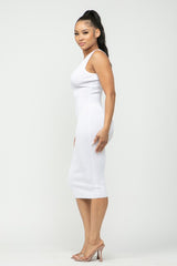 Olivia V-Cut Racerback Midi Dress (White)