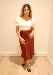 Jenifer satin midi skirt, Rust