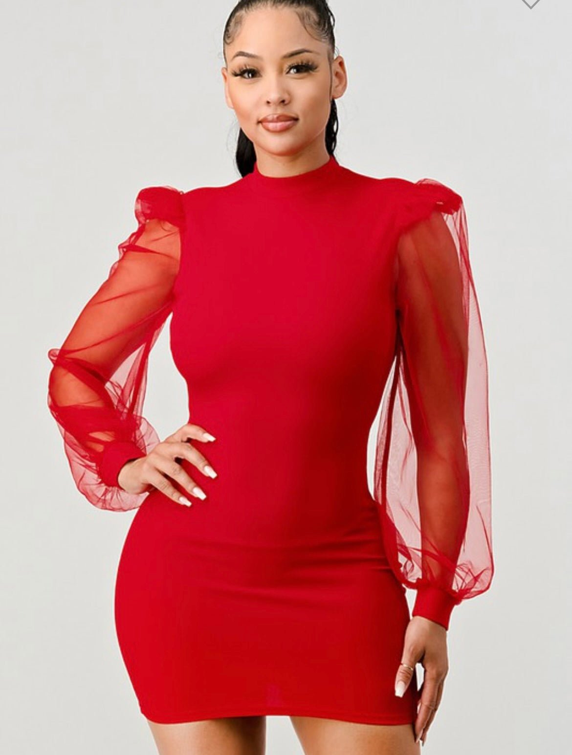 Jennifer, long sleeve dress, red - Fashionistar boutique