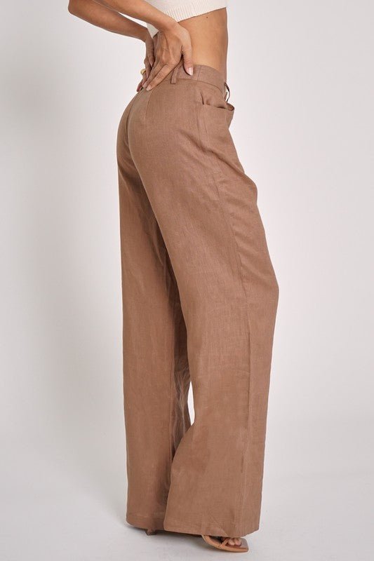 Kelsey, linen pants, brown - Fashionistar boutique