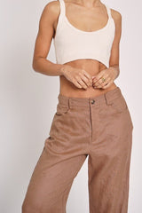 Kelsey, linen pants, brown - Fashionistar boutique