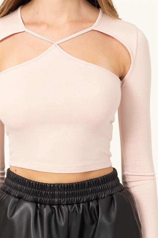 Lauren crossed long sleeve top, blush - Fashionistar boutique