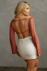 Lexie leather skirt with belt, cream - Fashionistar boutique