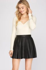 Megan faux leather pleated skirt, black - Fashionistar boutique