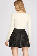 Megan faux leather pleated skirt, black - Fashionistar boutique