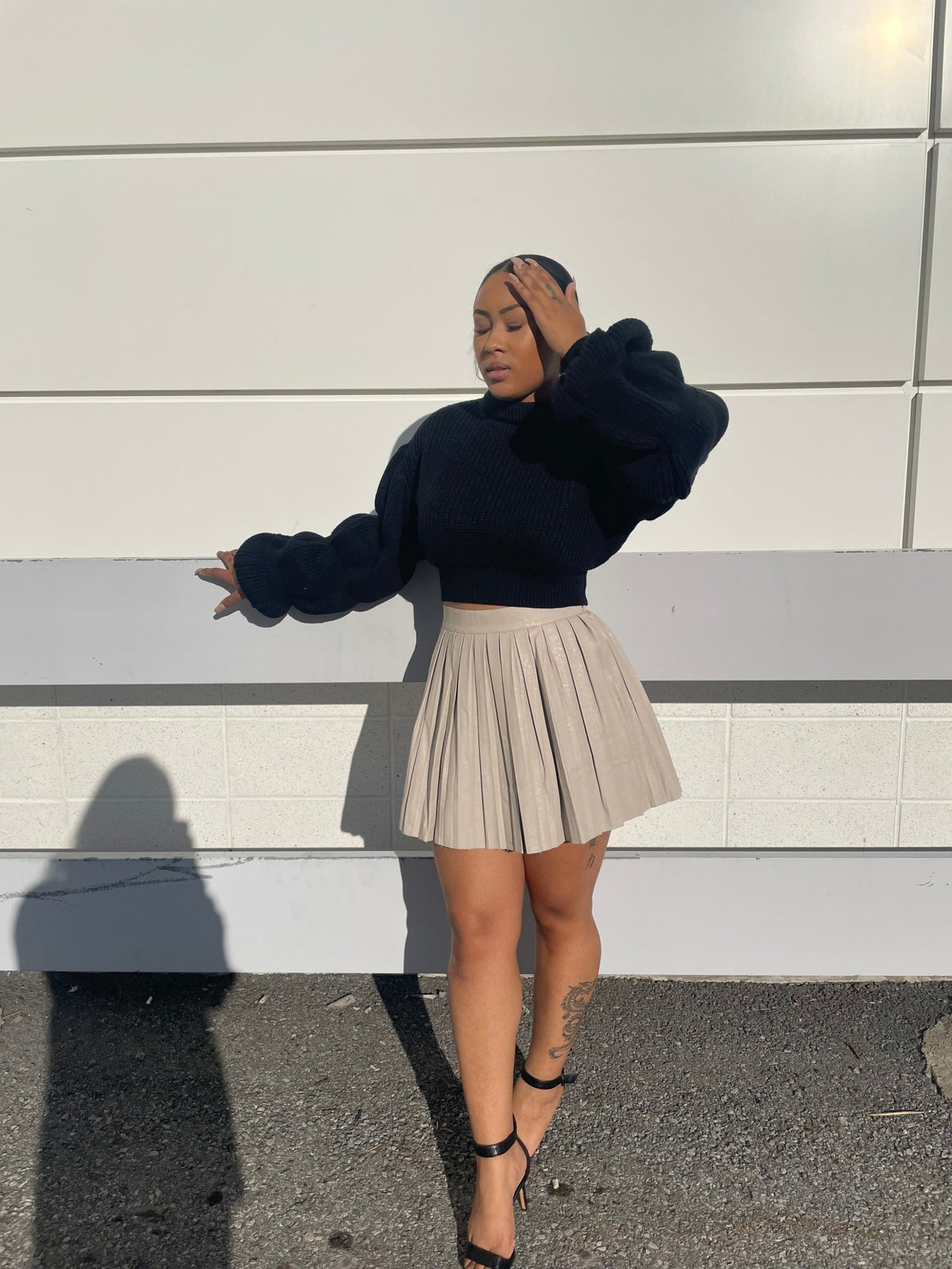 Megan faux leather pleated skirt, ecru - Fashionistar boutique