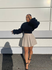 Megan faux leather pleated skirt, ecru - Fashionistar boutique