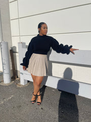 Megan faux leather pleated skirt, ecru - Fashionistar boutique