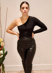 Megan one shoulder body suit, black - Fashionistar boutique