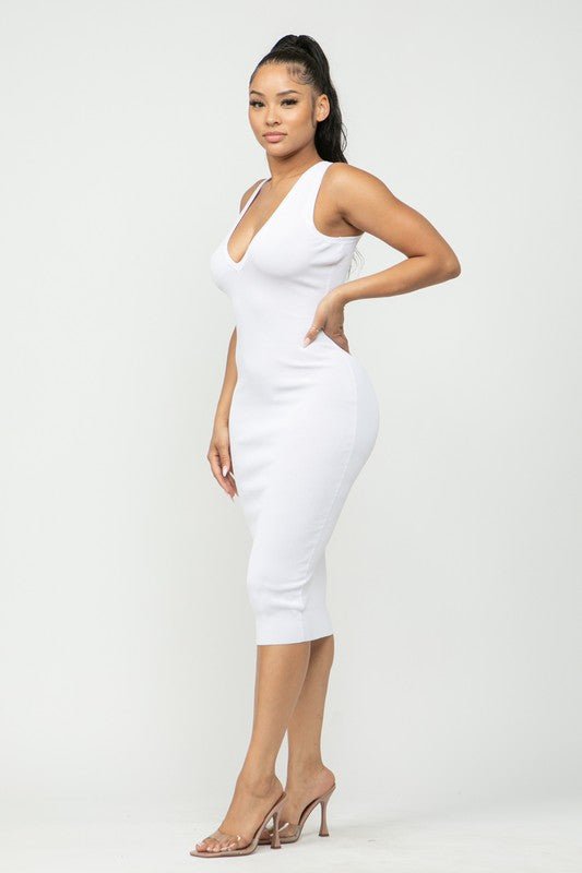 Olivia V - Cut Racerback Midi Dress (White) - Fashionistar boutique
