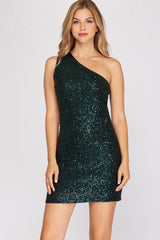 Rebecca one shoulder dress, green - Fashionistar boutique