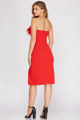 Selena long feather dress, red - Fashionistar boutique
