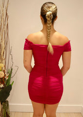 Tanya off shoulder dress, fuchsia - Fashionistar boutique