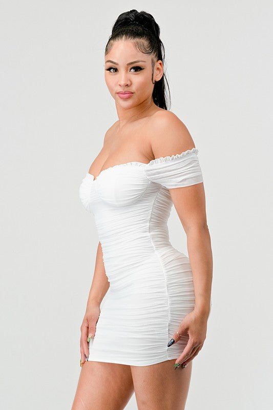 Tanya off shoulder dress, White - Fashionistar boutique