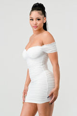 Tanya off shoulder dress, White - Fashionistar boutique